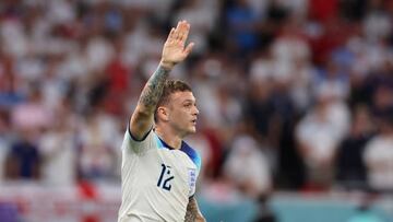 DOHA, QATAR - NOVEMBER 29: Kieran Trippier of England reacts during the FIFA World Cup Qatar 2022 Group B match between Wales and England at Ahmad Bin Ali Stadium on November 29, 2022 in Doha, Qatar. (Photo by Youssef Loulidi/Fantasista/Getty Images)