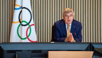 El presidente del COI Thomas Bach, durante una reuni&oacute;n telem&aacute;tica de la directiva del Comit&eacute; Ol&iacute;mpico Internacional.