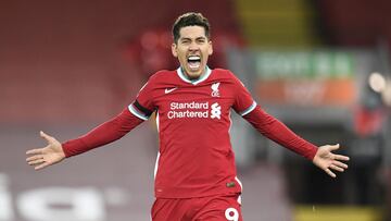 Soccer Football - Premier League - Liverpool v Tottenham Hotspur - Anfield, Liverpool, Britain - December 16, 2020 Liverpool&#039;s Roberto Firmino celebrates scoring their second goal Pool via REUTERS/Peter Powell EDITORIAL USE ONLY. No use with unauthor