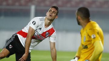 Soccer Football - Copa Libertadores - Semi Final - First Leg - River Plate v Palmeiras - Estadio Libertadores de America, Buenos Aires, Argentina - January 5, 2021 River Plate's Rafael Santos Borre reacts Pool via REUTERS/Marcos Brindicci