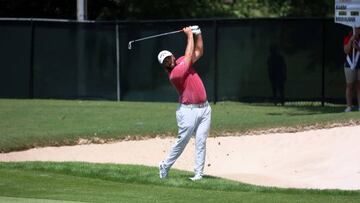 Spanish golfer John Rahm hits the ball during the final day of the PGA Tour Championship at East Lake Golf Club in Atlanta, Georgia.