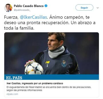 Deportistas, políticos, famosos... mandan fuerzas a Iker Casillas