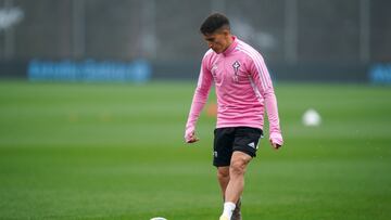 El futbolista argentino Franco Cervi, durante un entrenamiento del Celta.