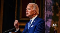 US President-elect Joe Biden delivers a Thanksgiving address at the Queen Theatre in Wilmington, Delaware, on November 25, 2020. - Biden called for an end to the &quot;grim season of division&quot; in the holiday speech . &quot;I believe that this grim se