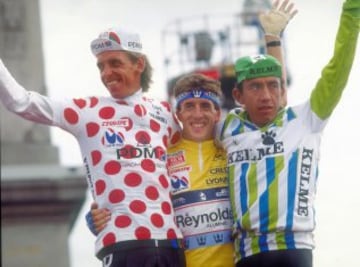 El podio (tercer puesto) de Fabio Parra en el Tour de Francia de 1988.