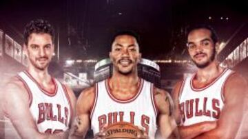 Pau Gasol, Derrick Rose y Joaquim Noah.