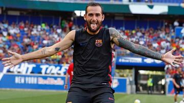 Imagen de Aleix Vidal en un calentamiento de la pretemporada del Barça 2016/2017 en Estados Unidos