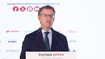 El presidente del Partido Popular, Alberto Núñez Feijóo, presenta al presidente del Gobierno de Aragón, en un Desayuno Informativo de Europa Press, presentado por , en el Hotel Roosewood Villa Magna, a 3 de septiembre de 2024, en Madrid (España).
03 SEPTIEMBRE 2024;EUROPA PRESS;FEIJOO;AZCON;DESAYUNO INFORMATIVO
Eduardo Parra / Europa Press
03/09/2024