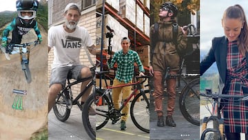 De izquierda a derecha: Bienvenido Aguado, TipsBMX, Daniel Race, Francisco Borrero y Laura Celdr&aacute;n con sus respectivas bicis de MTB, BMX y carretera. 