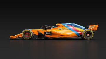 El dise?o Est¨¢ inspirado por el propio Fernando Alonso, basado en el distintivo azul, amarillo y rojo de los colores de su casco (los que rinden un homenaje considerable a su regi¨®n natal de Asturias, en el norte de Espa?a).