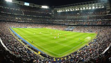 MADRID, SPAIN - APRIL 23: A general view during the UEFA Champions League semi-final first leg match between Real Madrid and FC Bayern Muenchen at the Estadio Santiago Bernabeu on April 23, 2014 in Madrid, Spain. (Photo by Mike Hewitt/Getty Images) pano