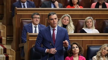 El presidente del Gobierno, Pedro Sánchez, interviene durante una sesión de control al Gobierno, en el Congreso de los Diputados, a 24 de abril de 2024, en Madrid (España). Durante la sesión de control, se han abordado cuestiones relacionadas con la atención de las personas afectadas por enfermedades neurodegenerativas; la conservación del lobo en España y su cohabitación con la ganadería extensiva; la lucha contra el reto demográfico, y la renta básica de las comunidades autónomas y las pensiones no contributivas, entre otros.
24 ABRIL 2024;MADRID;SESION DE CONTROL;CONGRESO DE LOS DIPUTADOS
Jesús Hellín   / Europa Press
24/04/2024