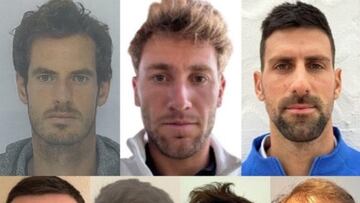 Imagden de las fotos de Andy Murray, Casper Ruud, Novak Djokovic, Hubert Hurkacz, Carlos Alcaraz, Daniil Medvedev y Rafa Nadal para sus fichas de los Juegos Olímpicos de París 2024.