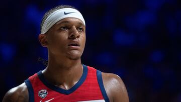 US' Paolo Banchero looks on during the international friendly basketball match between Spain and US at Martin Carpena sportshall in Malaga on August 13, 2023 as a preparation ahead of the 2023 FIBA Basketball World Cup in Philippines-Japan-Indonesia. (Photo by JORGE GUERRERO / AFP)