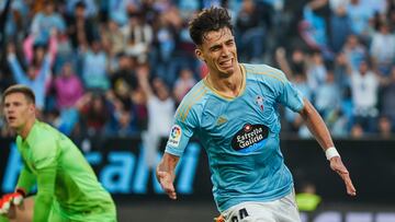 Gabri Veiga celebra un gol en el Celta-Barcelona de la temporada 2022-2023.