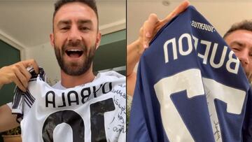 Miguel Lay&uacute;n recibe jersey de Dybala y Buffon como regalo