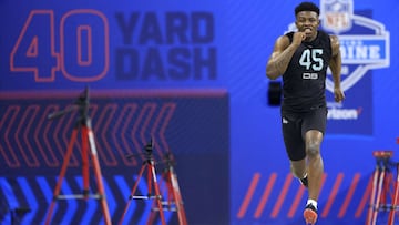INDIANAPOLIS, INDIANA - MARCH 06: Percy Butler #DB45 of Louisiana-Lafayette runs the 40 yard dash during the NFL Combine at Lucas Oil Stadium on March 06, 2022 in Indianapolis, Indiana.   Justin Casterline/Getty Images/AFP
 == FOR NEWSPAPERS, INTERNET, TE