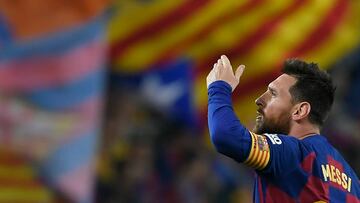 (FILES) In this file photo taken on October 29, 2019 Barcelona&#039;s Argentine forward Lionel Messi celebrates his goal during the Spanish league football match between FC Barcelona and Real Valladolid FC at the Camp Nou stadium in Barcelona. - Messi ann