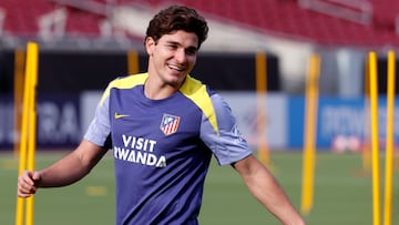 Julián Alvarez, en el entrenamiento del Atlético.