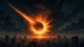 Un asteroide explotando sobre una ciudad