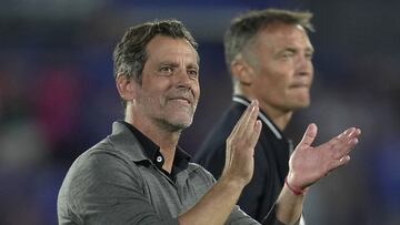 GETAFE, SPAIN - MAY 15: Quique Sanchez Flores, Manager of Getafe CF, interacts with the crowd after the final whistle of the LaLiga Santander match between Getafe CF and FC Barcelona at Coliseum Alfonso Perez on May 15, 2022 in Getafe, Spain. (Photo by Ai