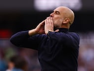 Soccer Football - Premier League - Manchester City v Arsenal - Etihad Stadium, Manchester, Britain - April 19, 2026 Manchester City manager Pep Guardiola celebrates after the match Action Images via Reuters/Lee Smith EDITORIAL USE ONLY. NO USE WITH UNAUTHORIZED AUDIO, VIDEO, DATA, FIXTURE LISTS, CLUB/LEAGUE LOGOS OR 'LIVE' SERVICES. ONLINE IN-MATCH USE LIMITED TO 120 IMAGES, NO VIDEO EMULATION. NO USE IN BETTING, GAMES OR SINGLE CLUB/LEAGUE/PLAYER PUBLICATIONS. PLEASE CONTACT YOUR ACCOUNT REPRESENTATIVE FOR FURTHER DETAILS..