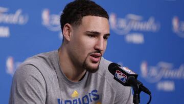 Klay Thompson, en rueda de prensa.