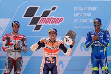 Marc Márquez, Andrea Dovizioso y Iannone en podio de MOtorland. 