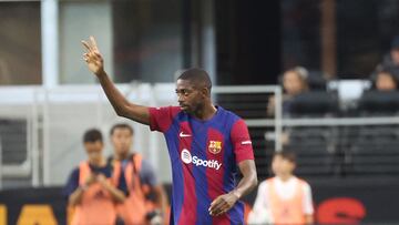 Dembélé celebra su gol ante el Real Madrid en Dallas.