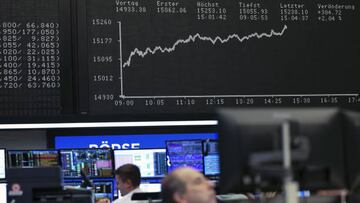 The DAX Index yield curve displayed on a screen at the Frankfurt Stock Exchange, operated by Deutsche Boerse AG, in Frankfurt, Germany, on Tuesday, March 21, 2023. German shares continued to advance for the second day as investor sentiment stabilized following the historic takeover of Credit Suisse Group AG after the $1 trillion plunge this month in global financial shares. Photographer: Alex Kraus/Bloomberg via Getty Images