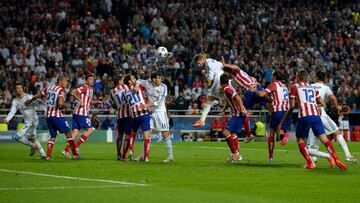 Sergio Ramos forz&oacute; la pr&oacute;rroga de la final de la Champions de Lisboa en 2014 con este remate de cabeza en el minuto 93.