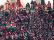 Soccer Football - Europa League - Semi Final - Second Leg - Manchester United v Athletic Bilbao - Old Trafford, Manchester, Britain - May 8, 2025 The Manchester United mascot Fred the Red is pictured in the stands with Athletic Bilbao fans REUTERS/Scott Heppell