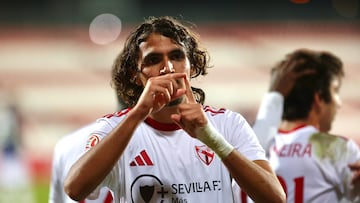 Nico Guillén, tras marcar con el Sevilla Atlético.