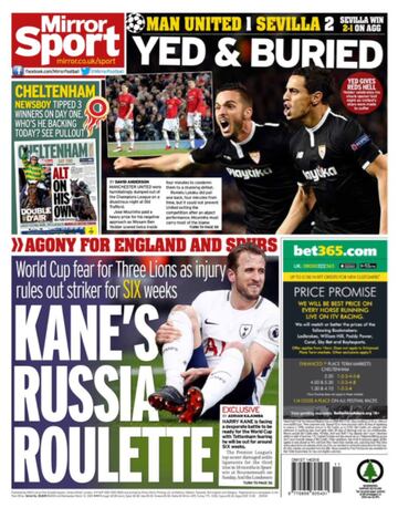 En Mirror Ben Yedder comparte portada con Harry Kane: "Yed y enterrado", haciendo un juego de palabras con 'muerto y enterrado'.