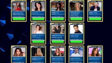 Imagen de los "cromos" de los trece colaboradores del debate dominical de GH Dúo