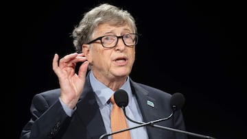 (FILES) In this file photo taken on October 10, 2019 Microsoft founder, Co-Chairman of the Bill &amp; Melinda Gates Foundation, Bill Gates delivers a speech during the conference of Global Fund to Fight HIV, Tuberculosis and Malaria in Lyon, central easte