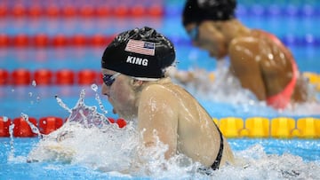 Lilly King of the United States and Yulia Efimova of Russia compete in the Women's 100m Breaststroke Final on Day 3 of the Rio 2016 Olympic Games