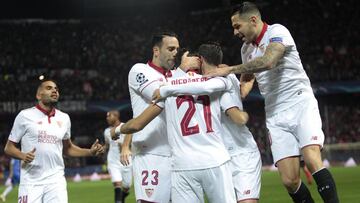 Celebración del gol de Nico Pareja en el Sevilla-Juventus.