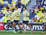 Rodrigo Dourado, Raphael Veiga of America during the Quarter Finals first leg match between Nashville SC and Club America as part of the CONCACAF Champions Cup 2026, at Geodis Park Stadium, on April 07, 2026 in Nashville,Tennessee, United States.