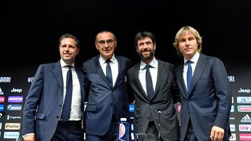 La nueva Juventus: Paratici, Sarri, Agnelli y Nedved.