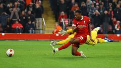 Soccer Football - Europa League - Group E - Liverpool v Toulouse - Anfield, Liverpool, Britain - October 26, 2023  Liverpool's Ryan Gravenberch scores their fourth goal REUTERS/Molly Darlington