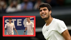 Carlos Alcaraz, en su partido contra Berrettini en Wimbledon. En la foto pequeña, con Holger Rune en 2017.