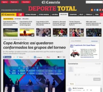 El Comercio de Perú destacó el sorteo de su selección en el Grupo C.