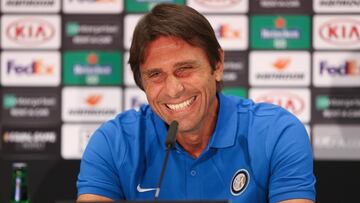 Soccer Football - Europa League - Inter Milan Press Conference - Merkur Spiel-Arena, Dusseldorf, Germany - August 16, 2020 Inter Milan coach Antonio Conte during a press conference UEFA Pool/Handout via REUTERS ATTENTION EDITORS - THIS IMAGE HAS BEEN S