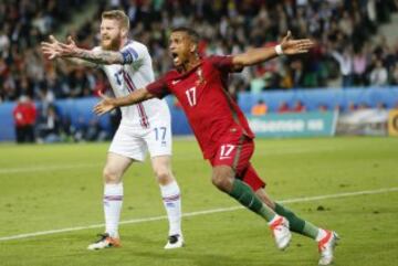 Nani celebra el 1-0.