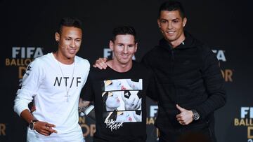 Neymar, Messi y Cristiano, en la gala del Bal&oacute;n de Oro de 2015.
