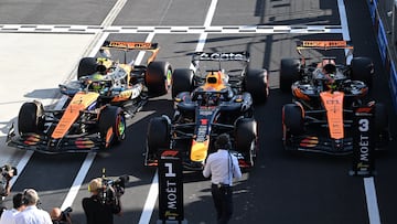 Verstappen, entre los McLaren de Norris y Piastri en Monza.