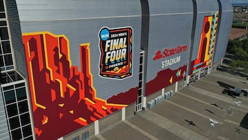 GLENDALE, ARIZONA - MARCH 26: In an aerial view, State Farm Stadium is shown ahead of the NCAA Men's Final Four Tournament on March 26, 2024 in Glendale, Arizona. The men's Final Four starts April 6.   Christian Petersen/Getty Images/AFP (Photo by Christian Petersen / GETTY IMAGES NORTH AMERICA / Getty Images via AFP)