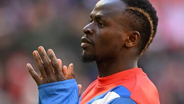 (FILES) In this file photo taken on March 11, 2023 Bayern Munich's Senegalese striker Sadio Mane reacts as he arrives for the warm up prior to the German first division Bundesliga football match between Bayern Munich and Augsburg in Munich. - Bayern Munich have suspended forward Sadio Mane for one game following an altercation with Leroy Sane after this week's Champions League loss to Man City, the club announced on April 13, 2023. (Photo by Christof STACHE / AFP) / DFL REGULATIONS PROHIBIT ANY USE OF PHOTOGRAPHS AS IMAGE SEQUENCES AND/OR QUASI-VIDEO
