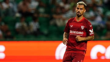 LISBON, PORTUGAL - JULY 24: Suso of Sevilla FC during the Cinco Violinos Trophy match between Sporting CP and Sevilla FC at Estadio Jose Alvalade on July 24, 2022 in Lisbon, Portugal.  (Photo by Gualter Fatia/Getty Images)
